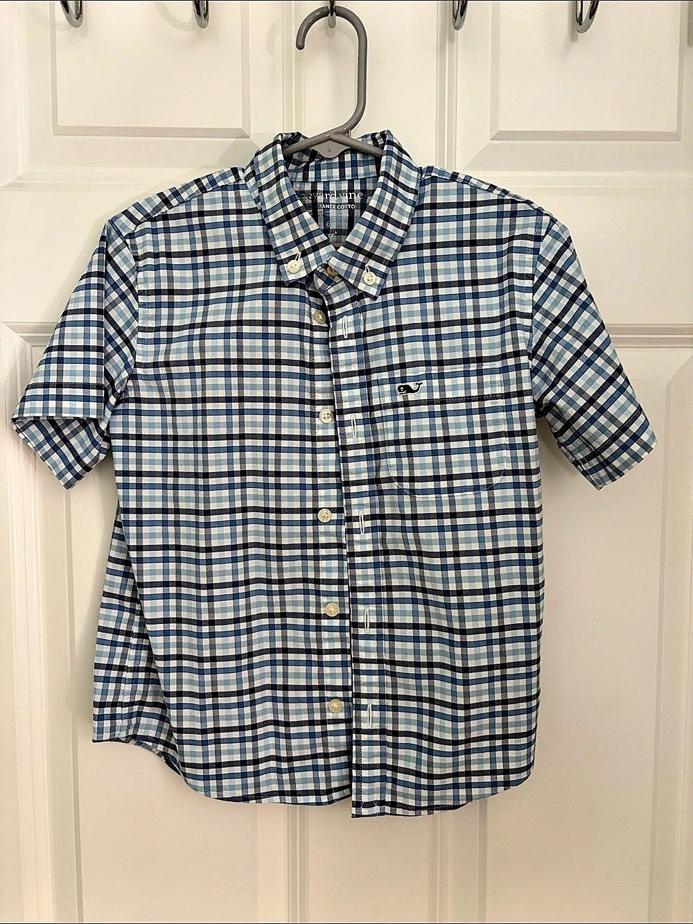 Vineyard Vines Boys Performance Plaid Shirt Blue & White size 6